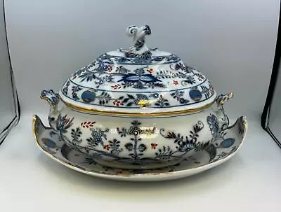 Buy Antique Meissen BLUE ONION RICH Large Oval Soup Tureen With Underplate • 1,863.85£