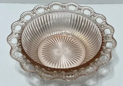 Buy VTG Anchor Hocking Old Colony Open Lace Edge Ribbed Pink Depression Glass Bowl • 11.18£