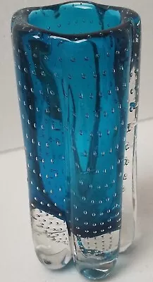 Buy Vintage Retro Baxter Whitefriars Vase 7  Glass Controlled Bubbles Blue  • 64.95£