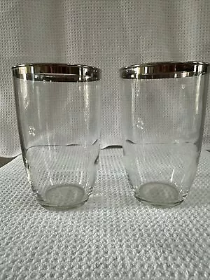 Buy Set Of 2 12oz Vtg Federal Danish Modern Silver Circlet Tumbler Water Glasses • 15.80£