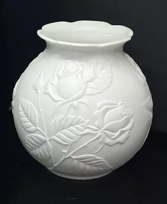 Buy Vintage Kaiser White Bisque Porcelain Round  Vase Rose M Frey Large Ornament • 9.99£