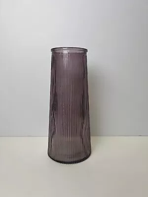 Buy Tall Ribbed Glass Vase X 22.5cm - Amethyst Or Emerald Green - Home Flower Decor • 8.15£