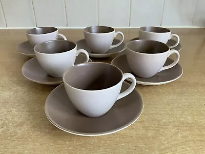 Buy Poole Pottery Twintone Sepia & Mushroom C54 - 6 X Espresso Cups And Saucers • 10£