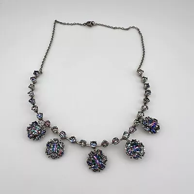 Buy VINTAGE IRIS RAINBOW RHINESTONE Czech Glass CRYSTAL Silver Tone Necklace 39cm • 19.99£