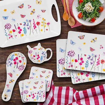 Buy Butterfly Garden Tableware Placemats Coaster Set Serving Trays Bamboo Cups Bowls • 11.25£
