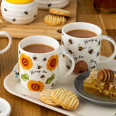 Buy Set Of 6 Honey Bumble Bee Floral Mugs Fine China 350ml Tea Coffee Cups Home Gift • 28.99£