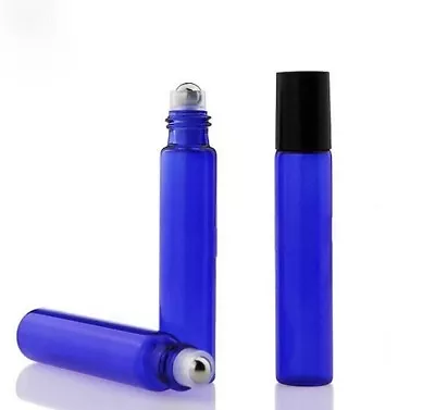 Buy 2 X 10ml Cobalt Blue Roll On Glass Bottles Essential Oil Metal Roller Ball UK • 3.53£