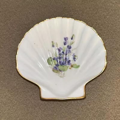 Buy Limoges Chamart Clam Shell Dish Made In France Violets And Gold Trim 5 1/2  X 5  • 9.31£