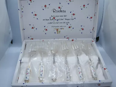 Buy Simco Art-Ware  Rondeau  Cake Fork Set. Silver Plate & Porcelain. • 15£