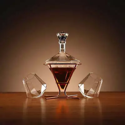 Buy Luxury Diamond Whisky Decanter With Glasses Set With Rose Gold Stand RRP £69 • 23.99£
