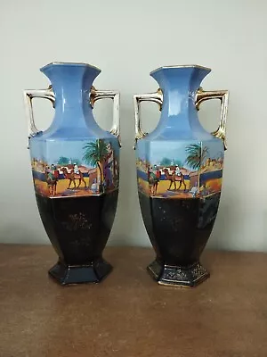 Buy Pair Of Antique 1920s, Art Deco Decorative 'Eastern'  Mantle Vases, 31cm Tall • 27.95£