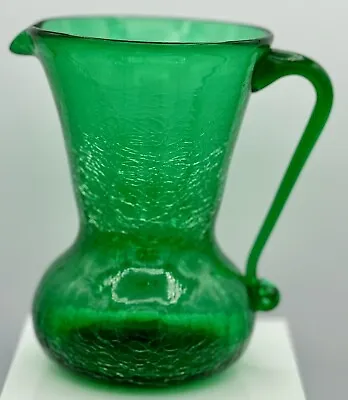 Buy Vintage Pilgrim Hand Blown Green Crackle Glass 5.5” Pitcher Vase • 23.29£