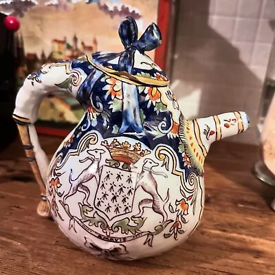 Buy Quimper Faience Pottery Antique Hot Chocolate Pot Saint Malo • 40£