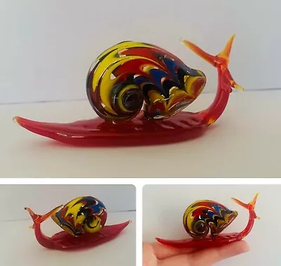 Buy Small Handmade Colourful Patterned Red Snail Lampwork Glass Animal Figure • 9.99£