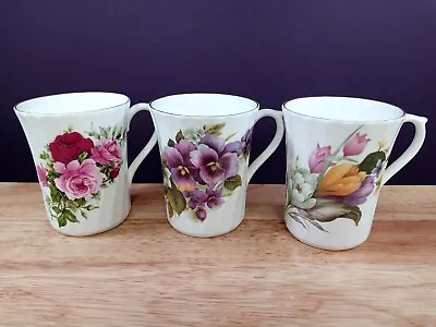 Buy Blue Waters Vintage Mugs Flower Patterns Staffordshire Bone China X3 • 14.95£