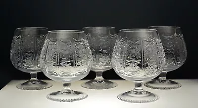 Buy 5 ~8 Oz Crystal Snifters With Vintage Hand Cut Design, Classic Cognac Glasses  • 167.74£