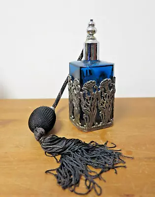 Buy Vintage Silver Plated Art Nouveau Style Cobalt Blue Glass Perfume Bottle France • 9.99£