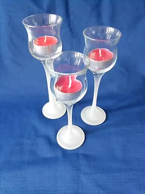 Buy Candle Holders Glass Frosted Stem + T-light Candles, Set 3  • 7.99£