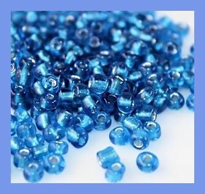 Buy 100g SILVER LINED GLASS SEED BEADS 11/0- 2mm Bright Blue • 2.99£