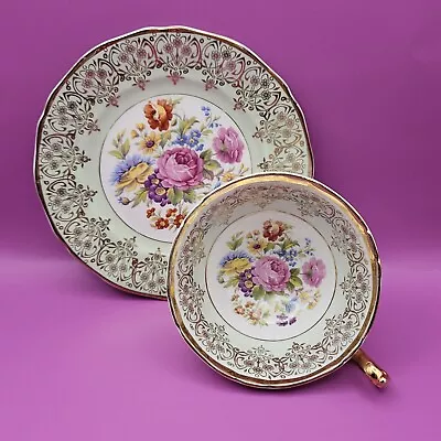 Buy Vintage Royal Imperial Fine Bone China Green & 22 KT Gold Tea Cup And Side Plate • 45£