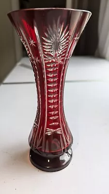 Buy Bohemian Ruby Cut To Clear Flashed Glass Vase. Early 20th Century • 6£