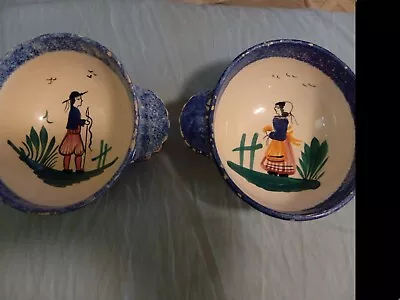 Buy Henriot Quimper Pottery 2 Porage Bowls With Names. Lot Of 2. • 18.64£