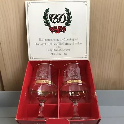 Buy Royal Wedding Charles And Diana Two Commemorative Glass Wine Goblets Boxed 1981 • 7.50£