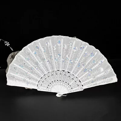 Buy Spanish Lace Silk Folding Hand Held Dance Fan Flower Pattern For Party Wedding • 3.99£