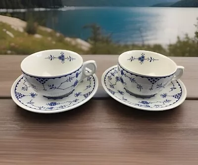 Buy Two Pairs Furnivals Denmark Blue & White Cups And Saucers Vintage • 16£