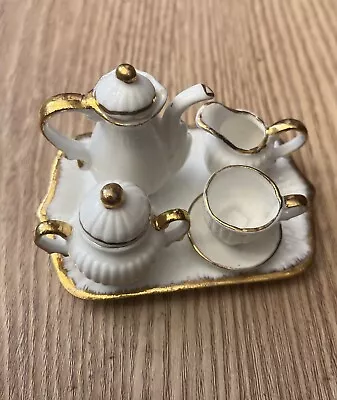 Buy Vintage Miniature Bone China White/Gold Tea Set • 23£