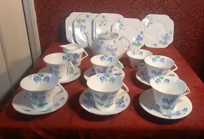 Buy 21 Pcs Art Deco English Fine Bone China Colclough Tea Coffee Set For 6 - Violet • 34.99£