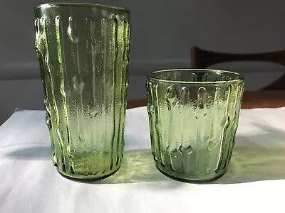 Buy 2 Vintage Anchor Hocking Tahiti Bamboo Tiki Green Glass Juice Tumblers • 8.38£