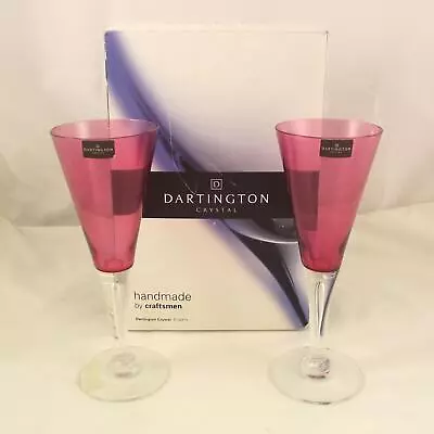 Buy Dartington Crystal Sharon Ruby Glasses Large Wine Pair Flute 24% Lead - Boxed • 20£