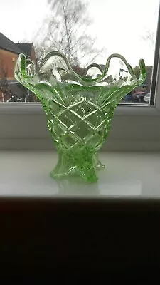 Buy Sowerby  Green  Pressed Glass Footed Vase  1950s • 18£