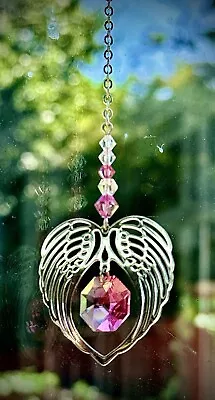 Buy Suncatcher Stained Glass Art Window Hangings Heart With Pink Stones • 6.50£