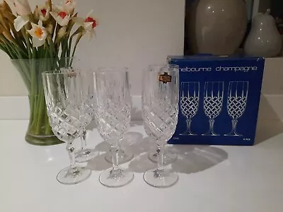 Buy Six Melbourne Champagne Lead 24% Crystal Cut Glass Vintage Champagne Glasses • 16£