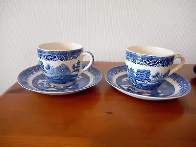 Buy 2 Vintage Willow Pattern Cups & Saucers Crown Clarence & Swinnerton Charity Sale • 5£