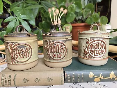 Buy Vintage 1970s Tremar Pottery Presingoli 3 X Preserves Jars Sugar Honey Marmelade • 22.99£