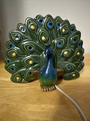 Buy Vintage  MCM Art  Pottery  PEACOCK TV Light   1960s 5.5” T 8” L • 46.59£