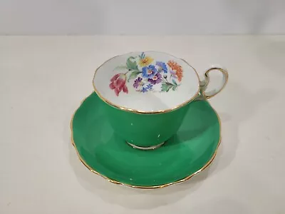 Buy Aynsley England Green Rose Floral Corset C332 Tea Cup Saucer Vintage Bone China • 69.97£