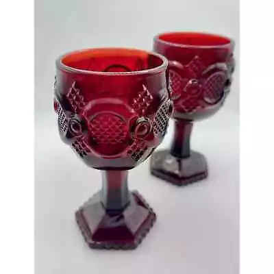 Buy Vintage Avon Cape Cod 1876 Ruby Red Glassware Goblets Set Of 2, Pristine! 4.5 In • 11.65£