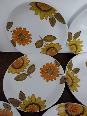 Buy Vintage 1970s ALFRED MEAKIN Sunflower Pattern White Ironstone Pottery 6 L Plates • 25£