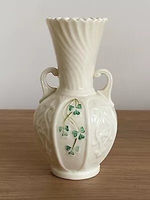 Buy Balleek Double Handle Fluted Vase 15cm Tall With Shamrock Decoration • 7.50£