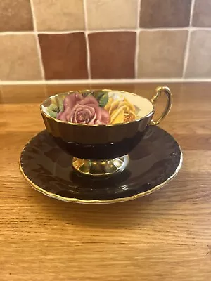 Buy Aynsley Vintage Black Cabbage Rose Cup And Saucer / Teacup & Saucer • 51£