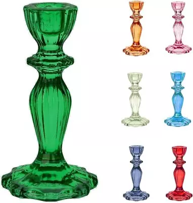 Buy Green Jeweled Glass Candlestick Holder - Decorative Taper Candle Stand, Elegant • 15.99£