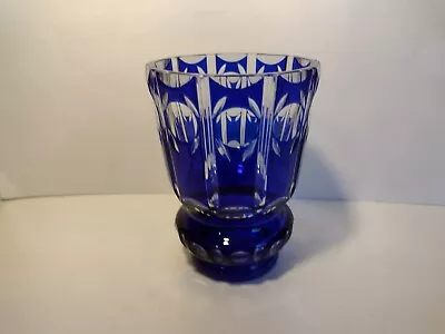 Buy Czech Cut To Clear Cobalt Blue Glass Vase • 24£