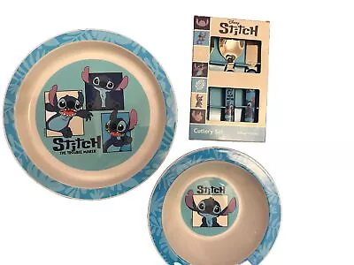 Buy Stitch 3 Piece Plastic Set - Plate, Bowl And Cutlery BNWT • 14.99£