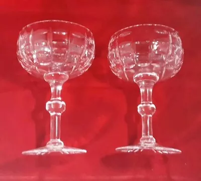 Buy  2 Vintage Retro Cut Crystal Fancy Stemmed Art Deco Champagne Cocktail Glasses  • 22£