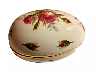 Buy Vintage Hammersley Bone China Grandmother's Rose Egg Shaped Trinket Box With Lid • 11.65£