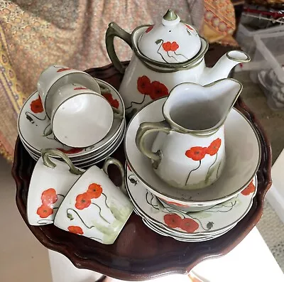 Buy Hand Painted Fine Bone China Tea Set For 4 Poppy Design C. 1930 • 34.71£